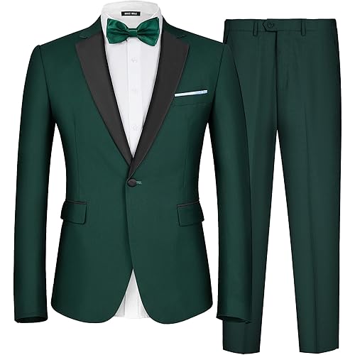 MAGE MALE Men's 2 Piece Suit One Button Slim Fit Formal Wedding Prom Tuxedo Suits Blazer Pants with Bow Tie Set