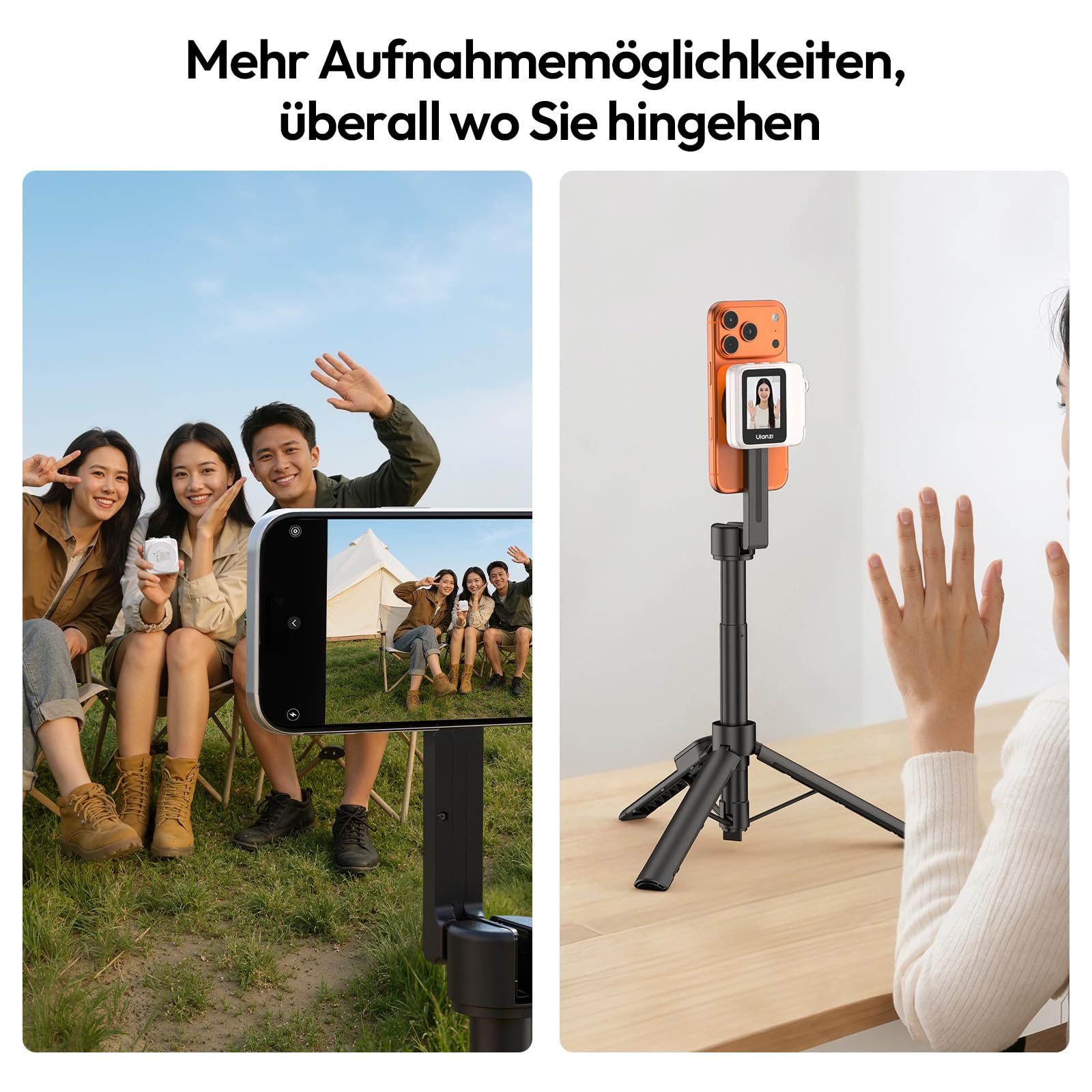 ULANZI VM02 Magnetischer Selfie Monitor, Handy Selfie Bildschirm mit Drehknopf-Fokus, Kabellos 5G WiFi Bluetooth 5.2, 1000mAh Akku für iPhone Android Rückkamera,Vlog Live Streaming TikTok (Weiß)