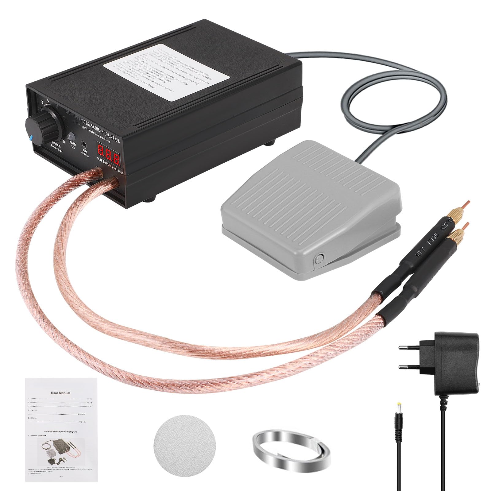Saldatore a Punti 8000W, Saldatore a Punti a Batteria Portatile 10-90 Marce 0,1-0,3mm con Doppia Uscita a Impulsi Pedale Regolabile per Realizzazione di Pacchi Batteria