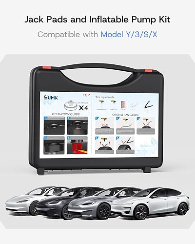 Miniatura 2 de Kits universales de reparación de neumáticos para Tesla Model 3YXS, juego de bomba de aire inalámbrica integrada y 4 almohadillas de gato para el