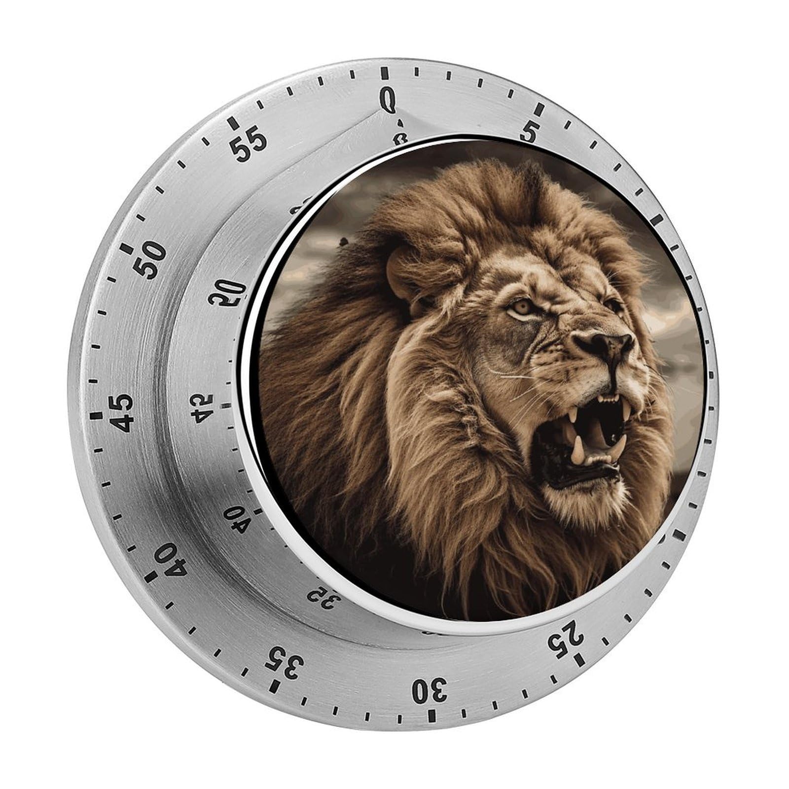 Angry Lion Visual Timer with Loud Alarm 60-Minute Kitchen Timers Exquisite Stainless Steel Body - Mechanical Desk Timer Countdown Clock for Cooking Chef Clock