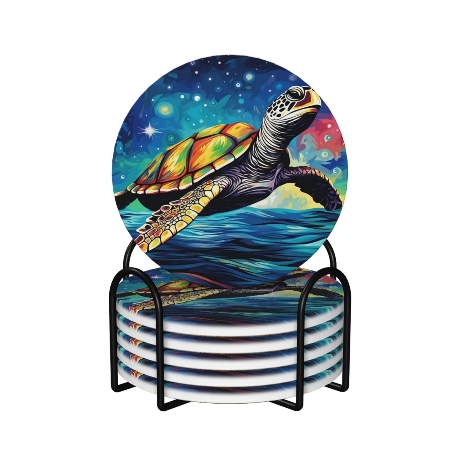 Dessous de verre motif tortue ciel étoilé lot de 6, cadeau déco de table idéal