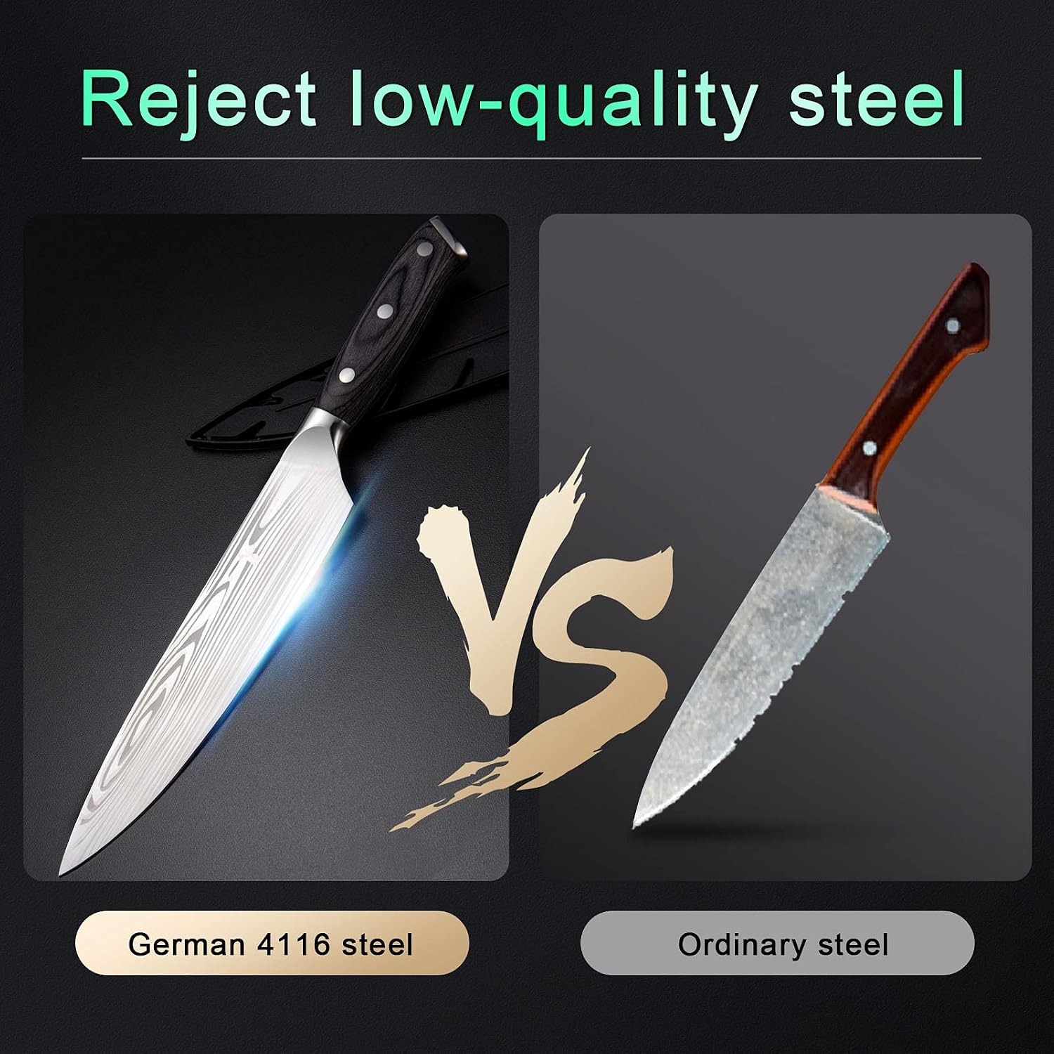 Vabogu Chef Knife 8" Super Sharp Professional Chef Knife, kitchen knife, Meat Knife, Fruit Knife, German High Carbon Stainless Steel EN1.4116 Professional Kitchen Cooking Knife (8 in)