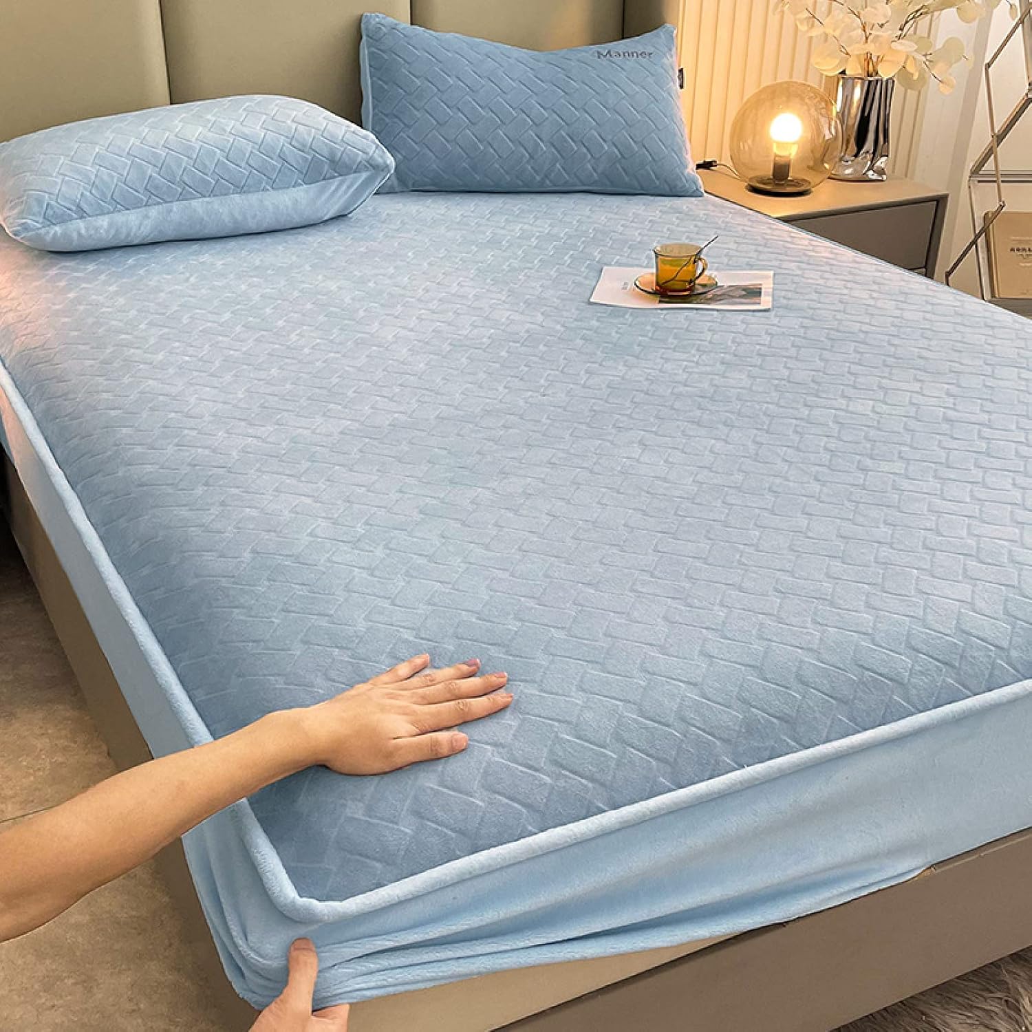 JIANINGHOME Leaf Microfibre Knitted Box Spring Bed Sheet, Cotton Velvet