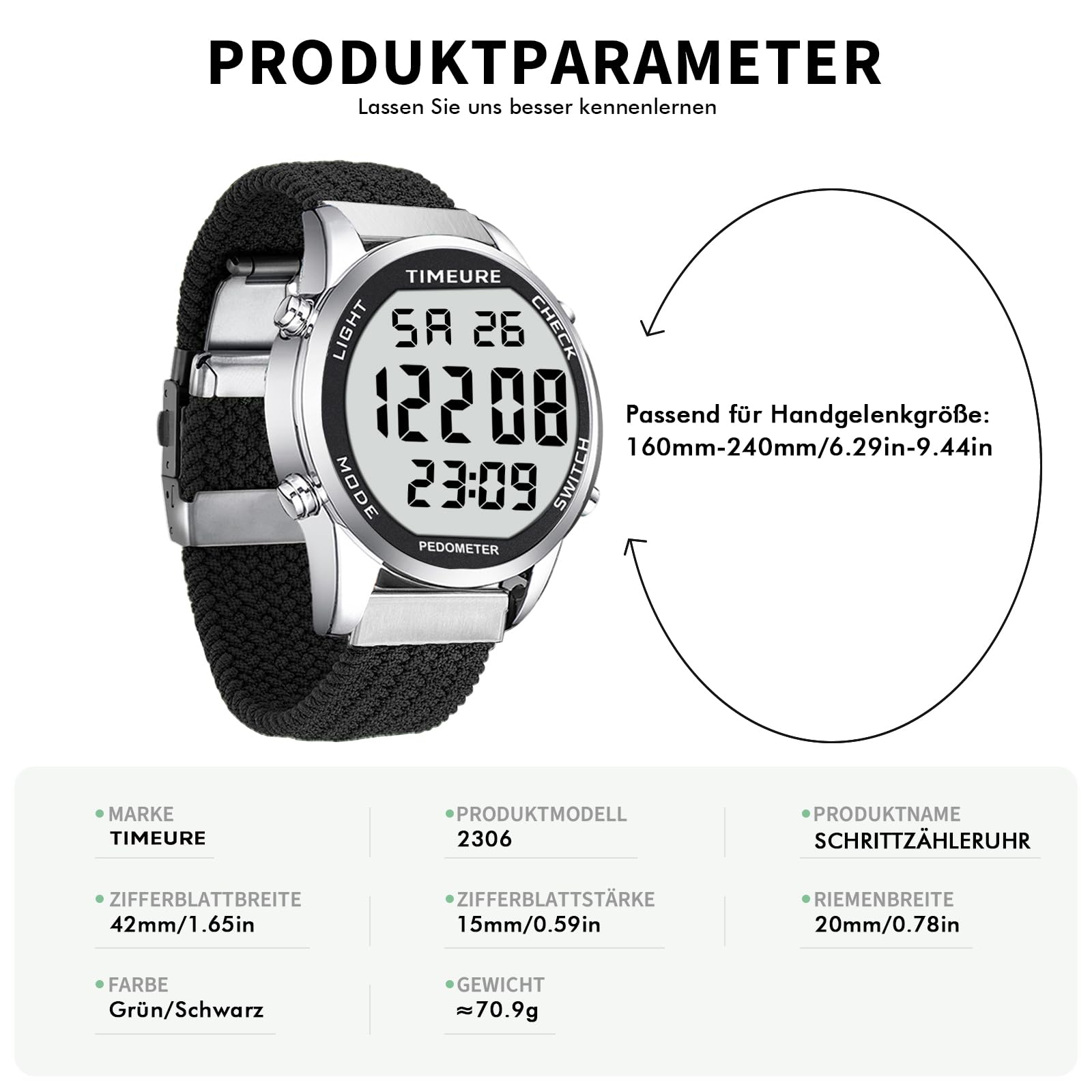 TIMEURE Schrittzähler Uhr für Männer | Modisches Design | Wasserdichter Armbanduhr mit Großer Digitalanzeige | Einfacher & Genauer Schrittzähler Funktion