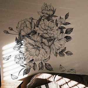 Amazon.com: Runtoo Black and White Floral Wall Decals Peony Flower Wall ...
