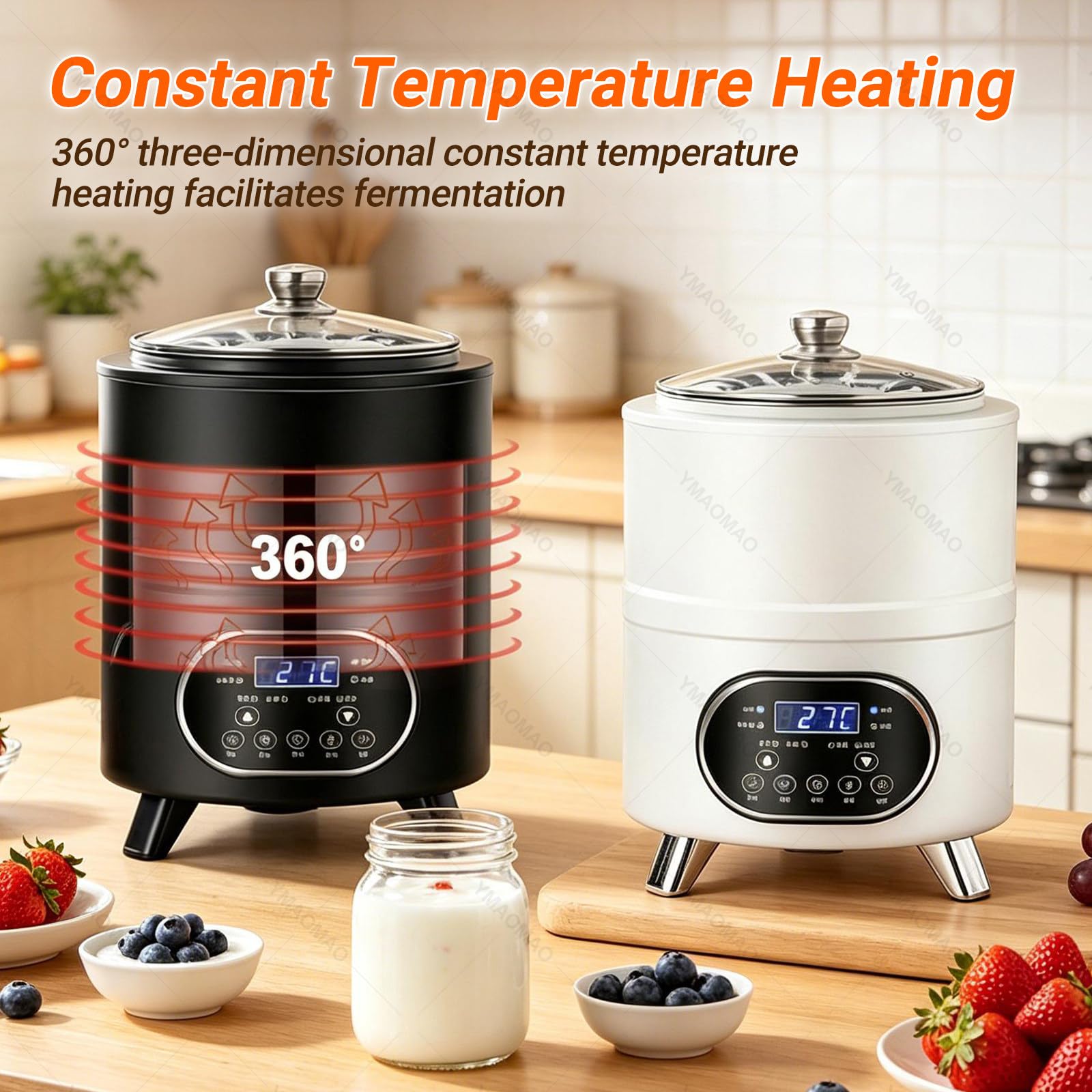 Macchina commerciale per yogurt, fermentatore in acciaio inossidabile con controllo della temperatura del pannello touch LED, capacità per yogurt fatto in casa, macedonia di frutta a lievito naturale