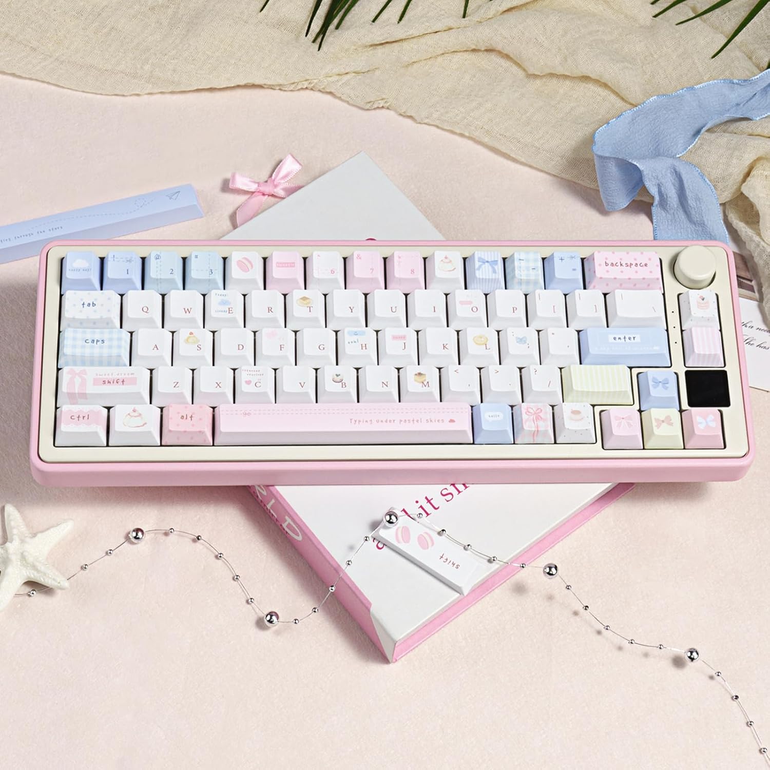 145 Keys Cream Keycaps Cherry Profile, Dye-Sublimation PBT Custom Keycap Set, Cute Candy Keycap for MX Switches Mechanical Gaming Keyboard（Pink）