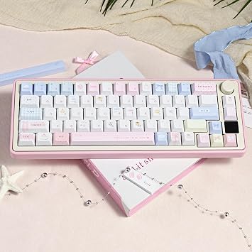 145 Keys Cream Keycaps Cherry Profile, Dye-Sublimation PBT Custom Keycap Set, Cute Candy Keycap for MX Switches Mechanical Gaming Keyboard(Pink)