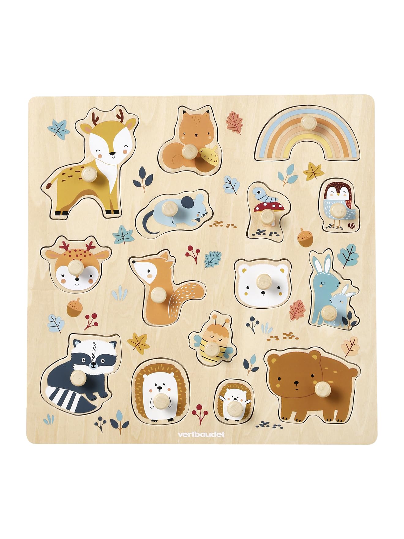 VERTBAUDET Puzzle Knopf Freunde des Waldes aus Holz, FSC®, Orange, TU