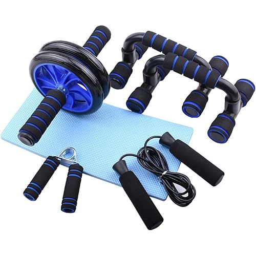Sethruki Abdominal Muscle Training Rollers, 5-In-1 Roller Kit with Knee Pads, Push-Up Bars, Handle Grips, Skipping Ropes, Home Gym Exercise Kits Suitable for Physical Training
