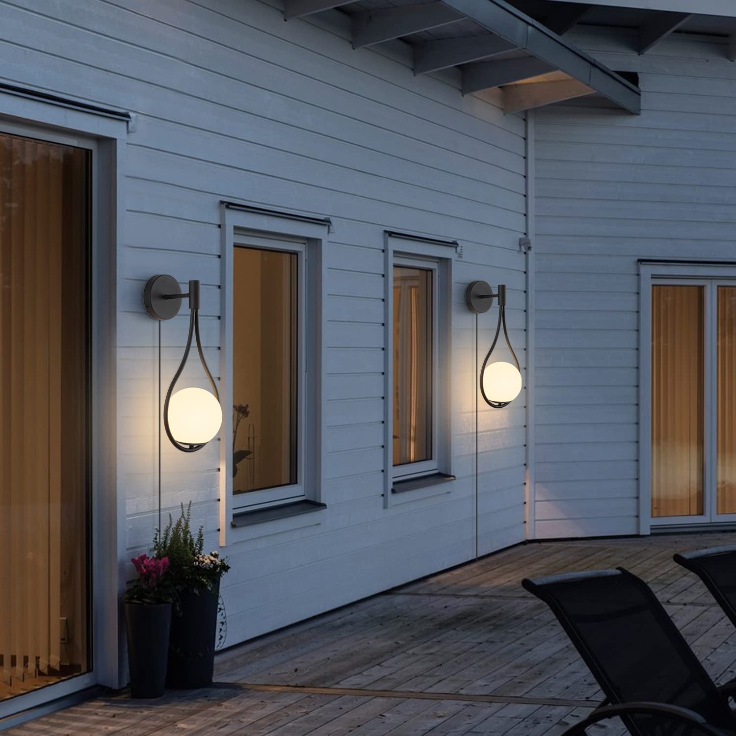 KCO Lot de 2 appliques murales industrielles noires en forme de globe en verre à 2 lumières - Applique murale vintage en métal pour cuisine, chambre à coucher, salle de bain, salon (prise noire)