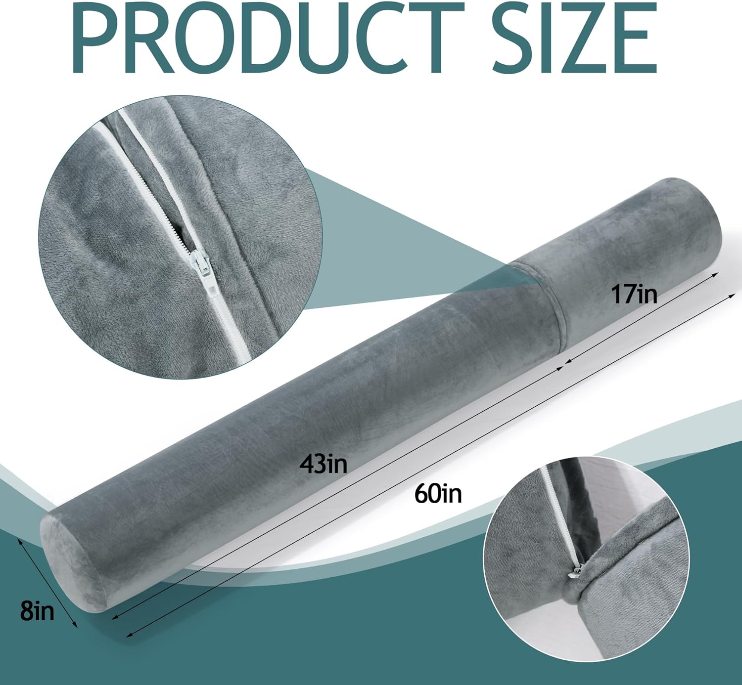 ROYALAY Adjustable 60 x 8in Long Bolster Pillow, for Bed Full Body Pillow with Velvet Cover, Cylinder Tube Roll Pillow for Adults, Firm Body roll Pillow Maternity Pillow for Hugging Sleeping