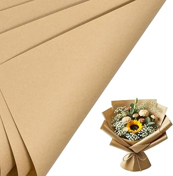 RUSPEPA 20 Sheets Kraft Flower Wrapping Paper, Reversible Floral Bouquet Paper, Kraft Solid Color Design for Birthday, Florist Supply, Wedding, Valentines Day, Mothers Day and DIY Crafts