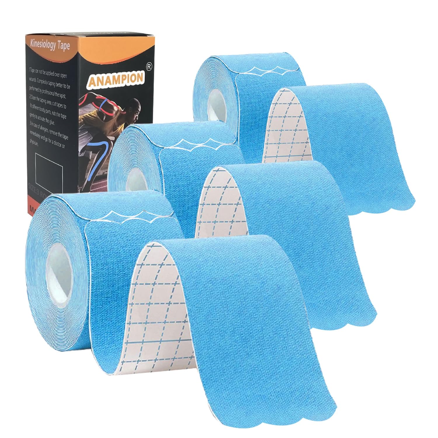 Kinesiology Tape Pro Athletic Sports (3 Rolls,60 Precut Strips) Waterproof Breathable Latex Free Tape for Ankle Wrists Knees Elastic Running Tennis Swimming Football Sports Activities Tapes(Blue)