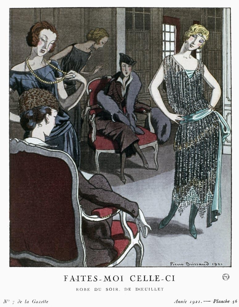 WomenS Fashion 1921 Na Woman Modeling An Evening Dress By Doeuillet For Customers At A Dress Shop In Paris Fashion Plate By Pierre Brissaud For The French Magazine La Gazette Du Bon Ton 1921 Poster Pr