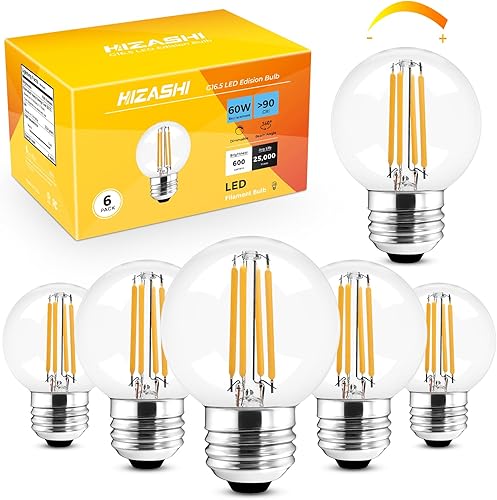 Miniatura 1 de Hizashi Bombilla LED E26 de 60 W, regulables, bombilla LED Edison G16.5, bombillas LED G16 12 para candelabros, ventilador de techo y tocador, CRI