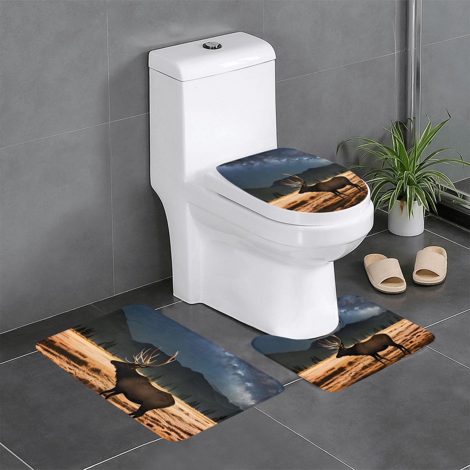 Tapis de salle de bain antidérapants pour coiffeuse et toilette décor élan prairie