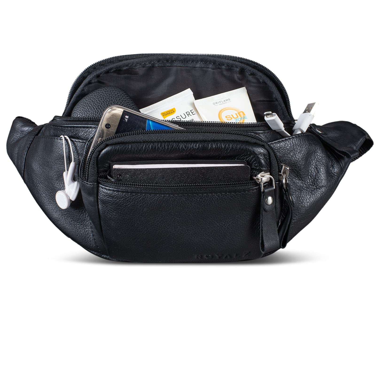 ROYALZ 'Alabama' Gürteltasche Leder Herren Damen Bauchtasche Retro Vintage Look Hüfttasche flach Brusttasche Brustbeutel Echtleder | Verstellbarer Gurt bis 130 cm