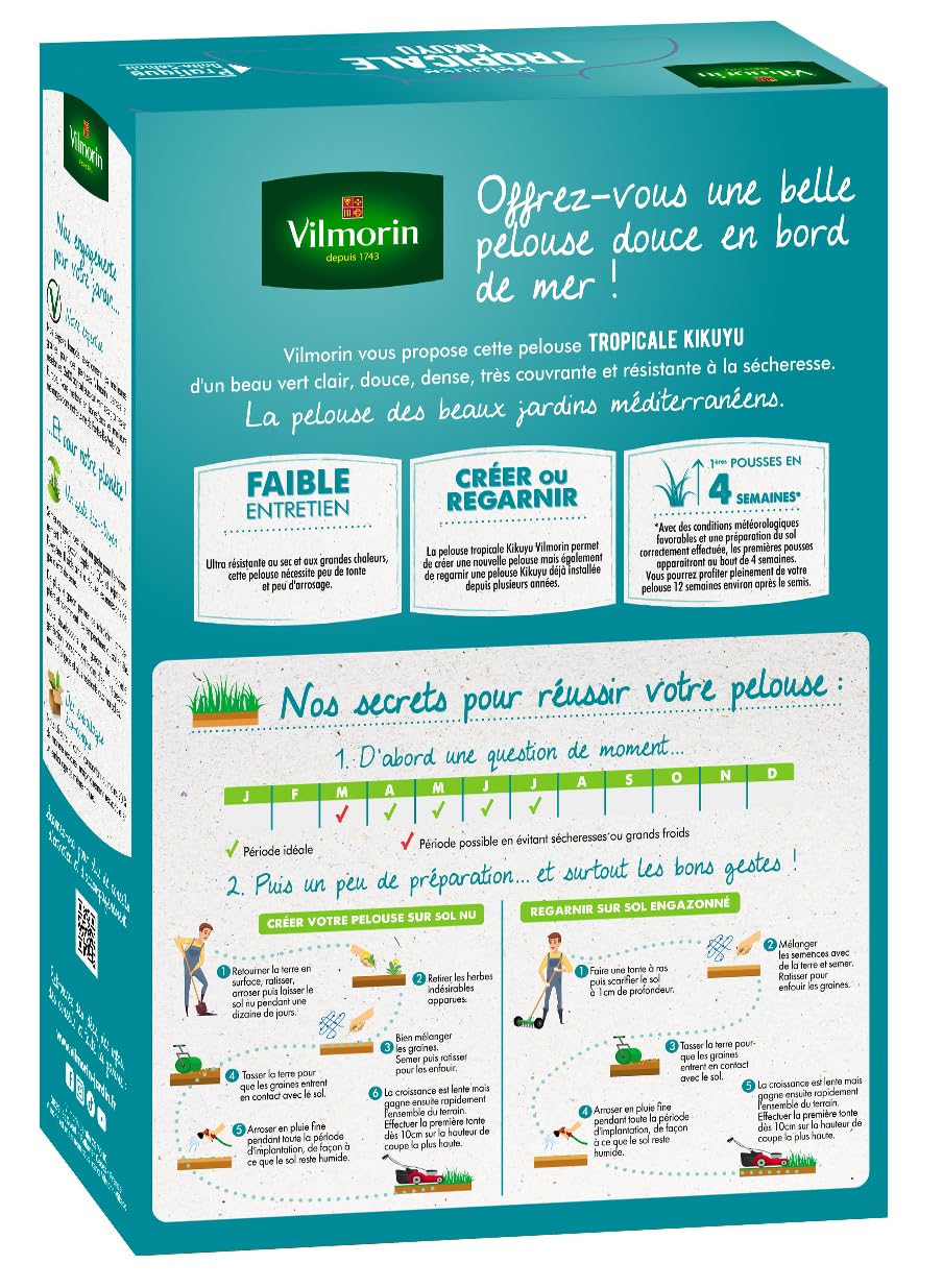 Vilmorin 4344512 - Césped Tropical Kikuyu, verde, 500 g