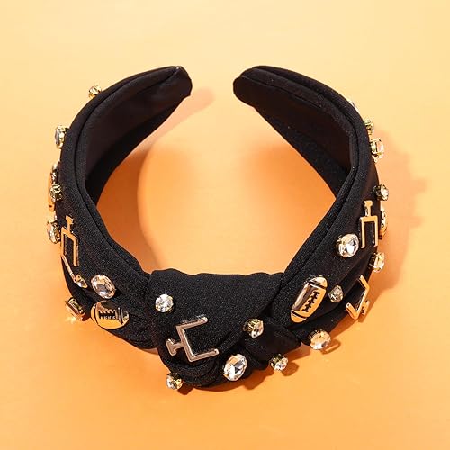 Miniatura 6 de Diadema de fútbol para mamá, accesorios para el día del juego, diadema ancha para el cabello, blanco, rojo, negro, diamantes de imitación, banda de