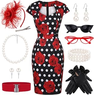 WILDPARTY 1950s Polka Dot Dress for Women Tea Party Outfit with Accessories