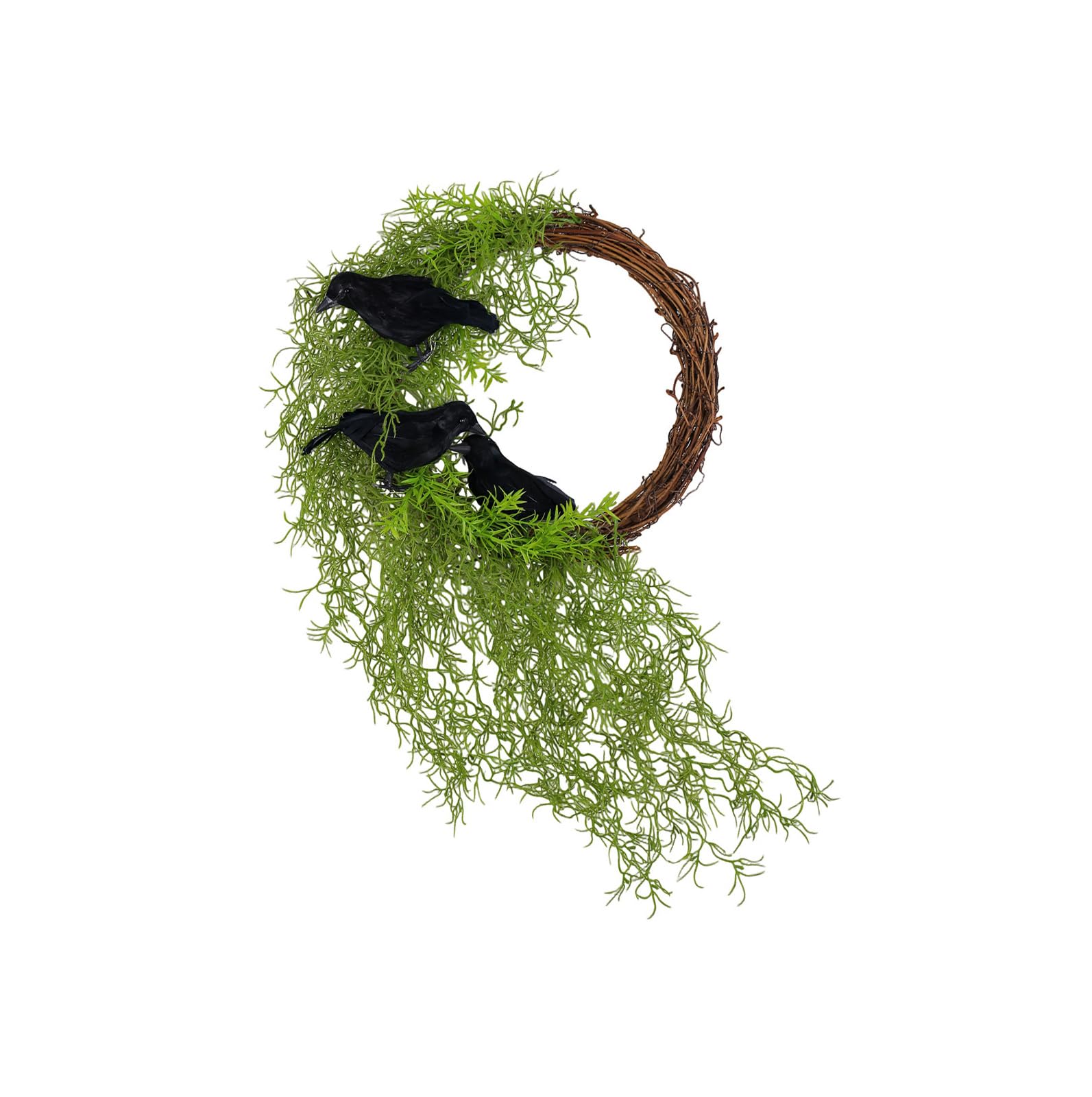 TFAOYS Weather Proof Faux Plant Vine Wreath with Crow for Halloween Porch Yard Indoor Wall Decoration Door Hanging Garlands Halloween Crow Door Wreath