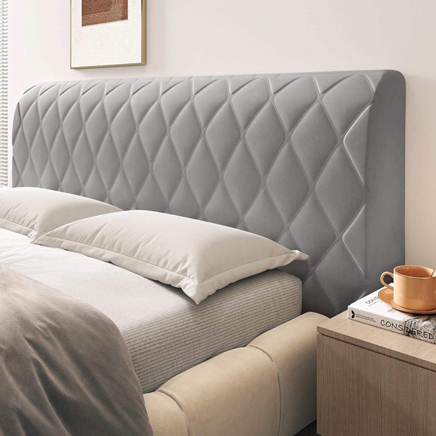 EFELIM Velvet Headboard Cover Full Queen King Size, Quilted Bed Headboard Slipcover Thicken Dustproof Protector Cover for Bedroom Decor Washable (Rhombus - Dark Grey,210cm/82in)