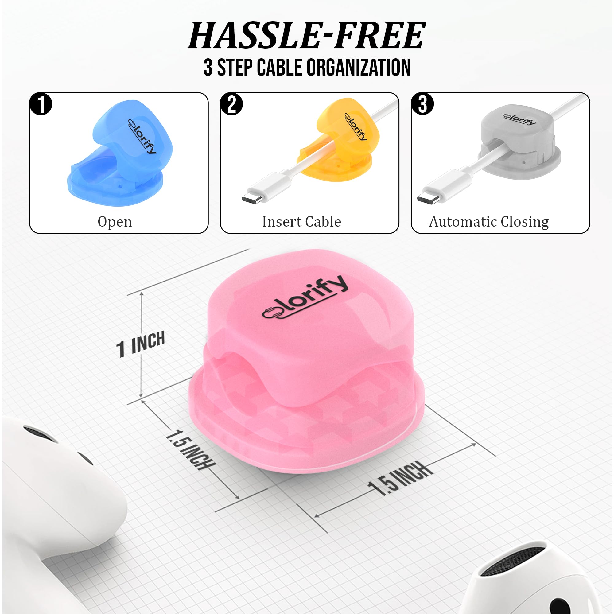 Paquete de 8 clips adhesivos para cables de escritorio, mesita de noche, laptop, clips de carga de teléfono y organizador de cables de coche para el hogar, oficina y gestión de cables de carga