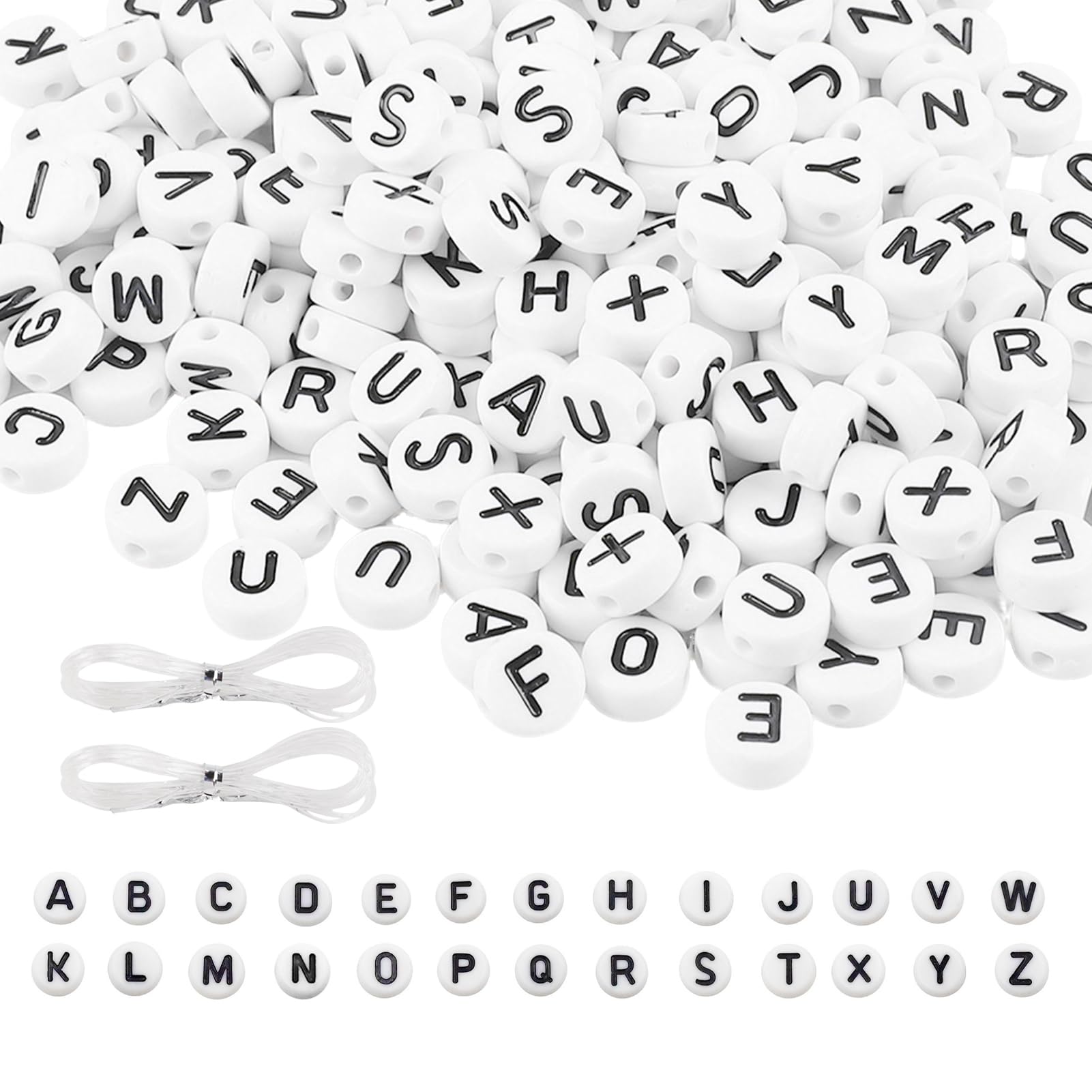 1000Pcs Letter Beads, 7mm Acrylic Round Alphabet Beads with 2 Elastic