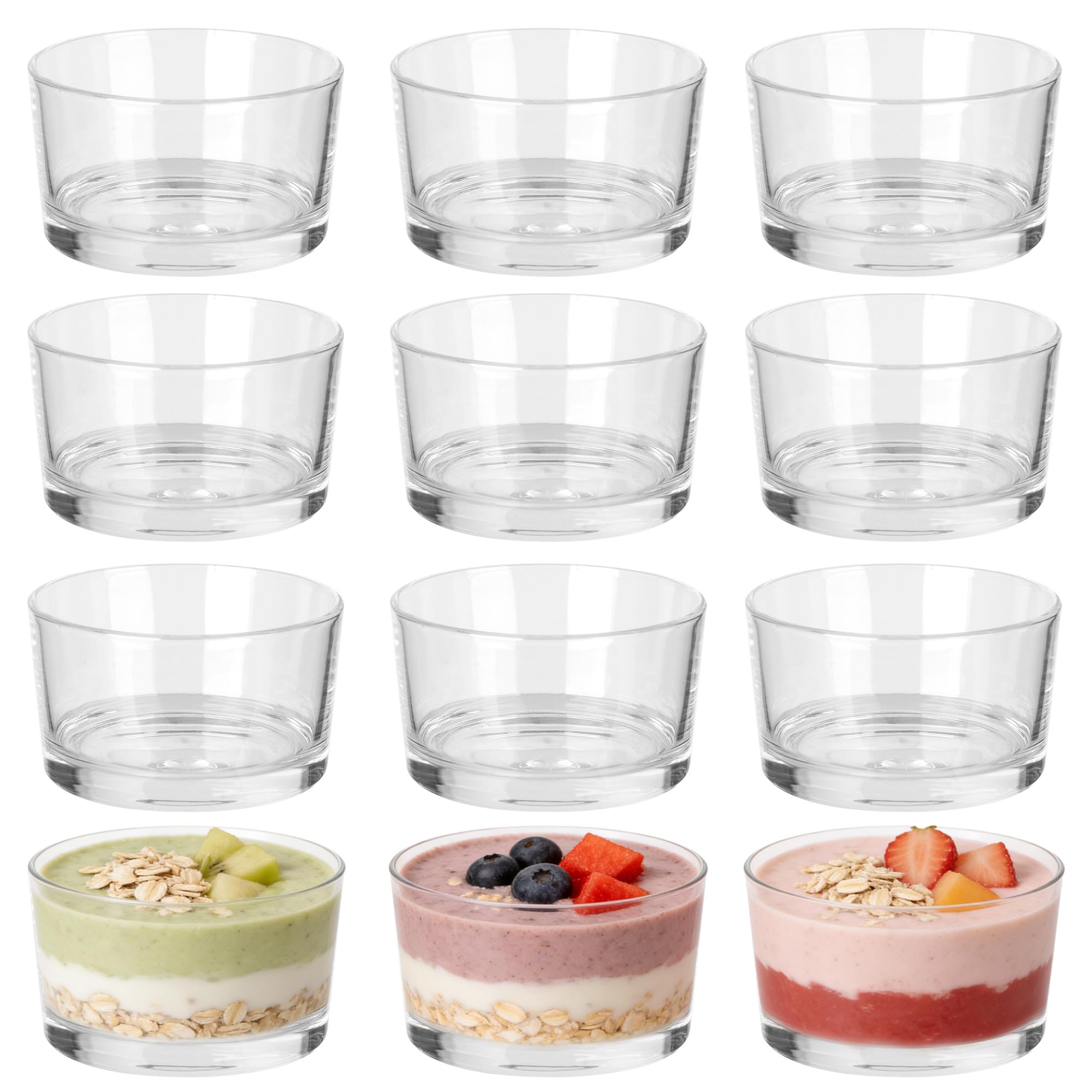 Dessertgläser glas, Nachtisch gläser breite Öffnung, 12er-Packung, Kleine dessertgläser Transparente Glasbecher für Pudding, Mousse oder Joghurt, geeignet für Desserts, Obst, Eiscreme, Snacks usw