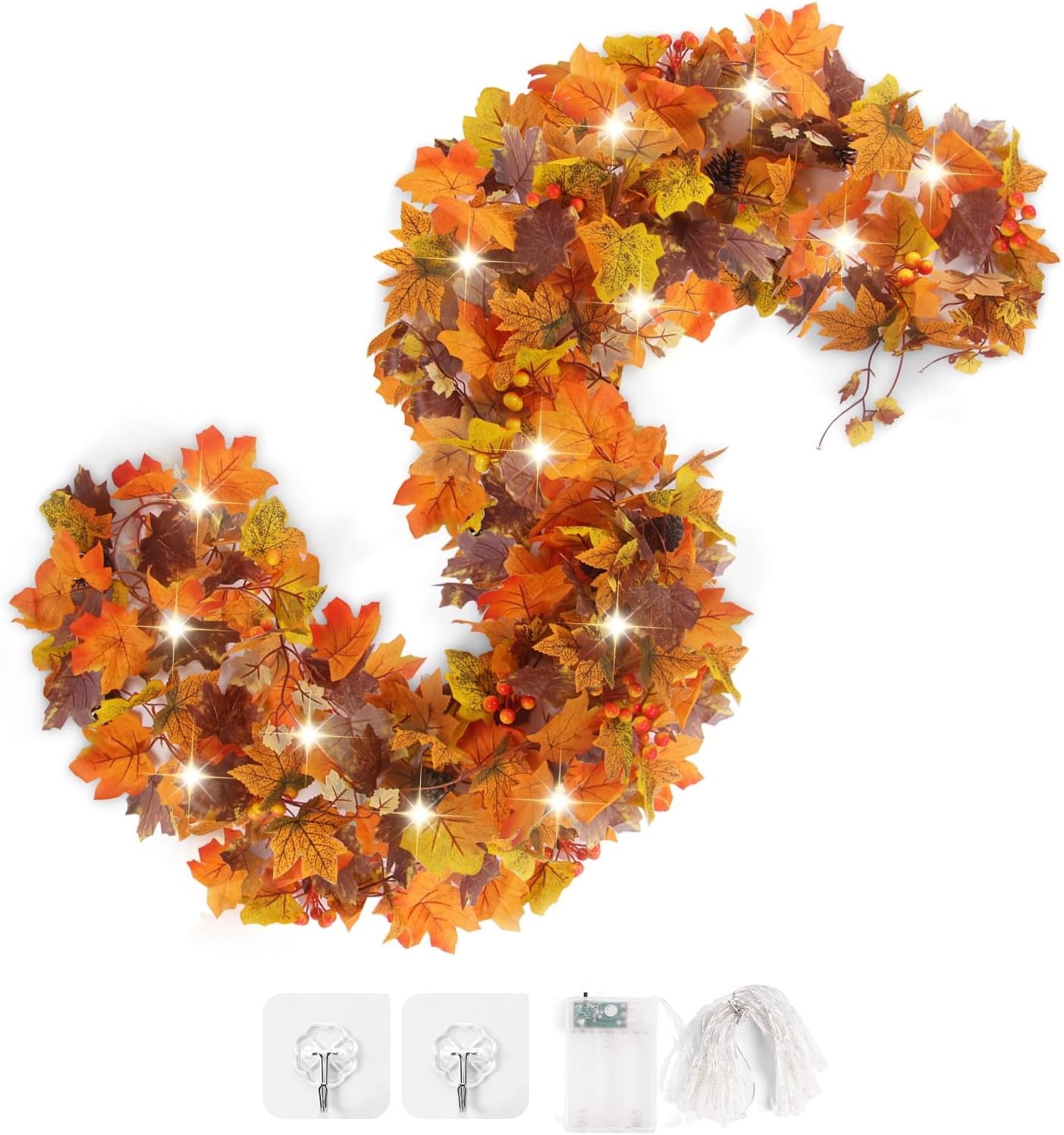 Thanksgiving Garland,Thanksgiving Decorations 6FT Fall Leaves Garland for Home Indoor Outdoor,Artificial Autumn Hanging Decor for Mantle Table Fireplace Party Patio 1