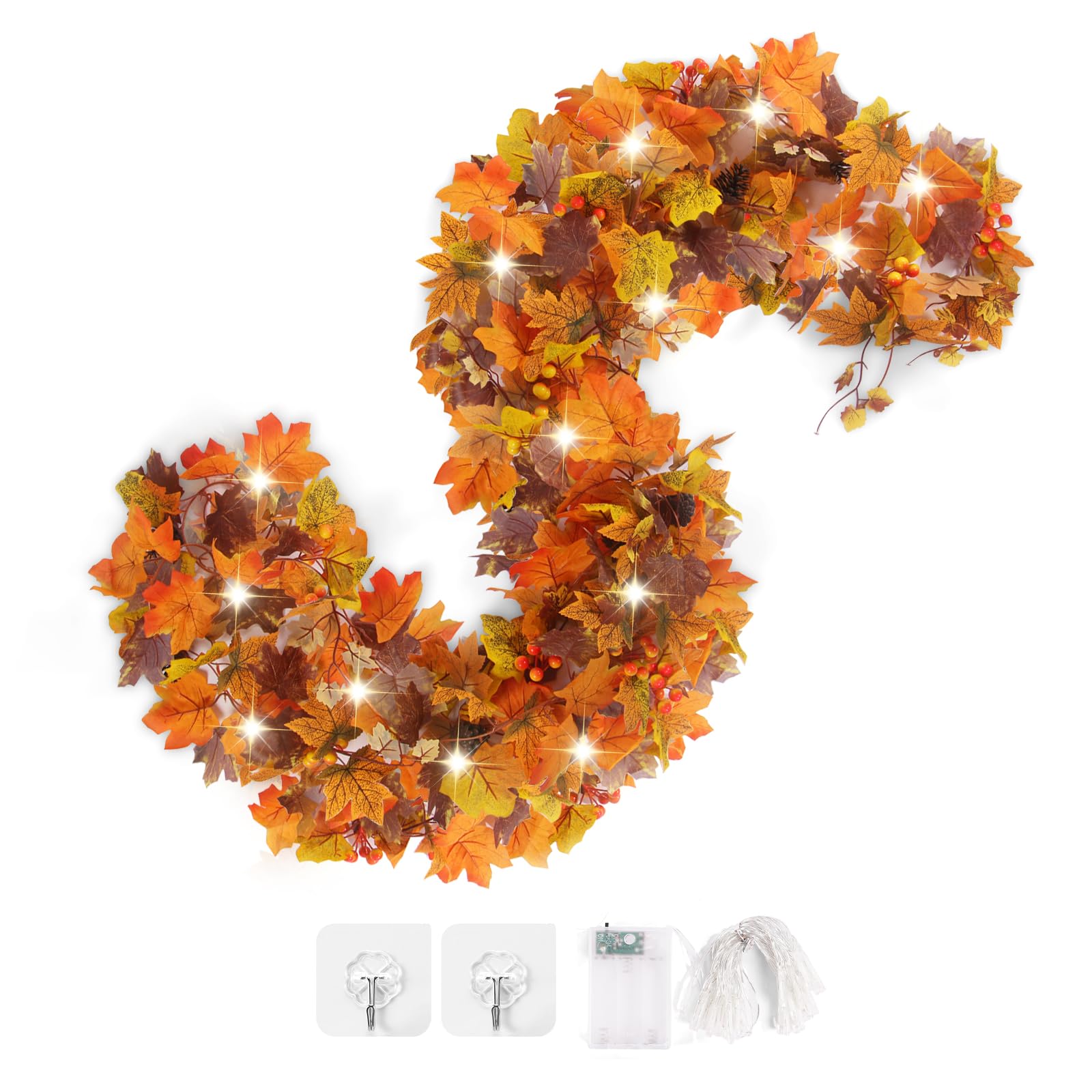 Thanksgiving Garland,Thanksgiving Decorations 6FT Fall Leaves Garland for Home Indoor Outdoor,Artificial Autumn Hanging Decor for Mantle Table Fireplace Party Patio