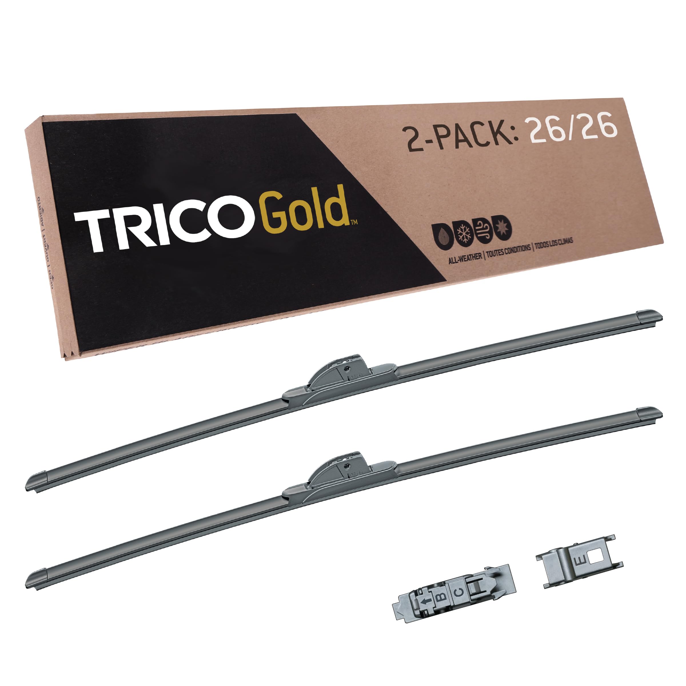 TRICO Gold 26" + 26" Premium Automotive Replacement Windshield Wiper Blades (Set of 2), Passenger and Driver Side All-Weather Beam Wiper Blades for Select Vehicle Models