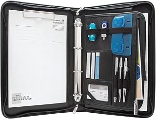 WEDO Elegance A4 Konferenzmappe mit Rundum-Reißverschluss – Business Organizer mit abnehmbarem 4-Ring-Mechanismus, Außentaschen, Stift- & Kartenfächern – schwarz