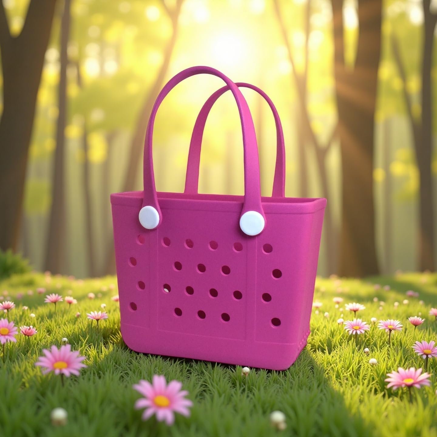 Small Beach Tote Bag, Portable Mini Rubber Tote Bag for Women, 11" x 8.5" x 4.5" Waterproof Cute Beach Bag for Sports - Image 3