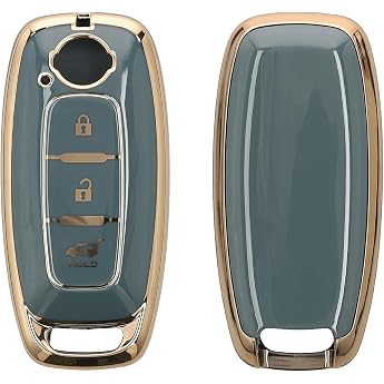 kwmobile Case for Nissan 3-Button Ariya B6 B9 X-Trail T33 Qashqai - TPU Silicone Car Key Case Non-Slip Key Case Protective Cover in Blue Gold