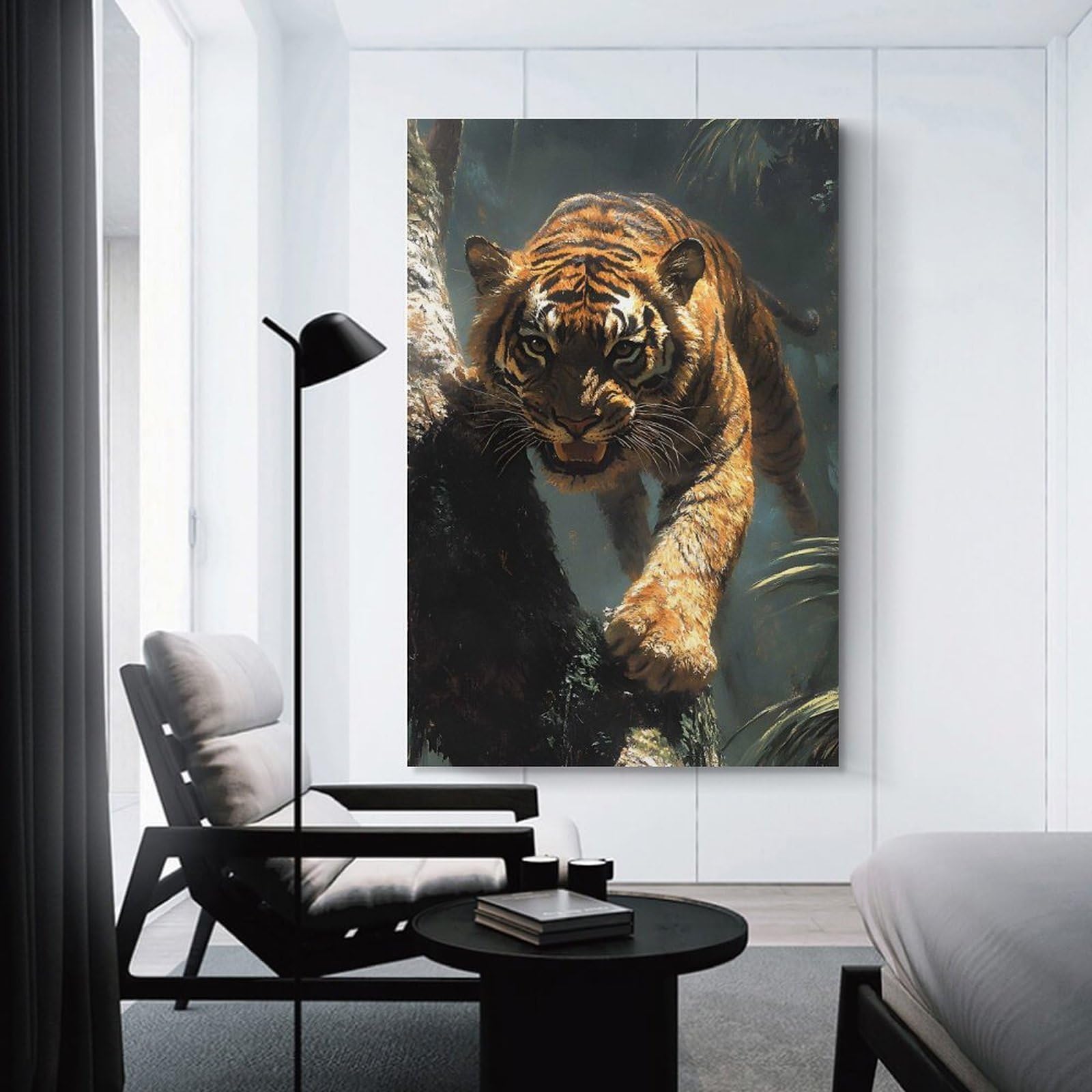Junmoney Tiger Climbing A Tree Hanging Wall Art 20x30inch(50x75cm), for Study, Office Or Focused Interiors, Wall Art That Adds Style to Work Areas