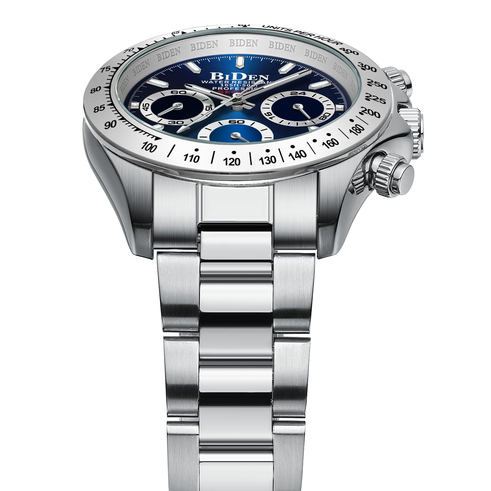 HANPOSH Reloj Hombre Cronógrafo de Acero Inoxidable(Azul Plateado)