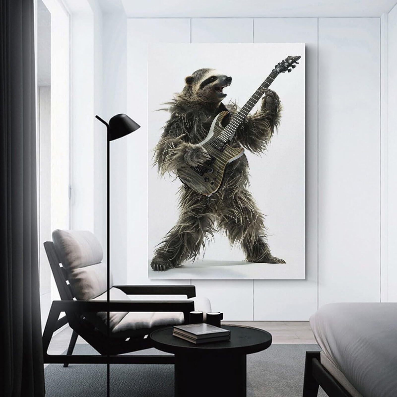 Junmoney Sloth Guitar Wall Art Print 24x36inch(60x90cm), for Hallway, Entryway Or Landing, Wall Decor to Refresh Empty Corners, for Cosy Room Updates