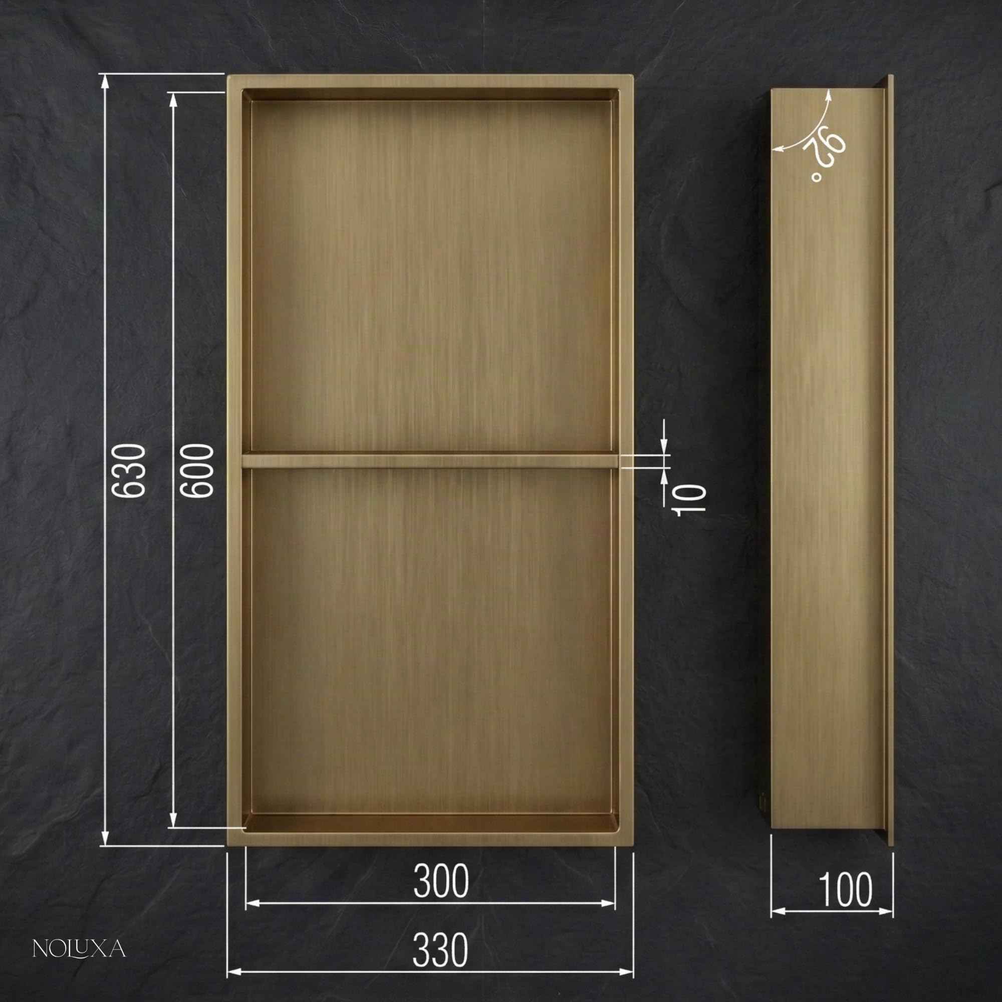IMEX - Nicho de Ducha Empotrable con Luz LED 33x63cm Oro Rosa Cepillado | Hornacina Ducha con Dos Estantes de Acero Inoxidable S.304 | Hornacina Baño Empotrada a Pared de 10cm de Profundidad