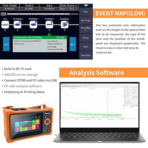 Miniatura 3 de Henkion Probador OTDR de fibra óptica RSO-4000D SM 13101550nm 2624dB 62.1 mi con pantalla táctil IPS de 4.3 pulgadas MonitorTester con VFL OPM OLS