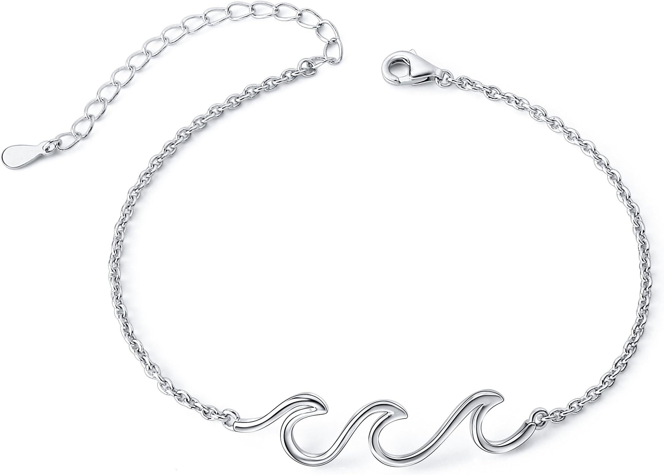 Wave Anklet for Women S925 Sterling Silver Adjustable Starfish Layered Ocean Beach Sea Ankle Foot Bracelet