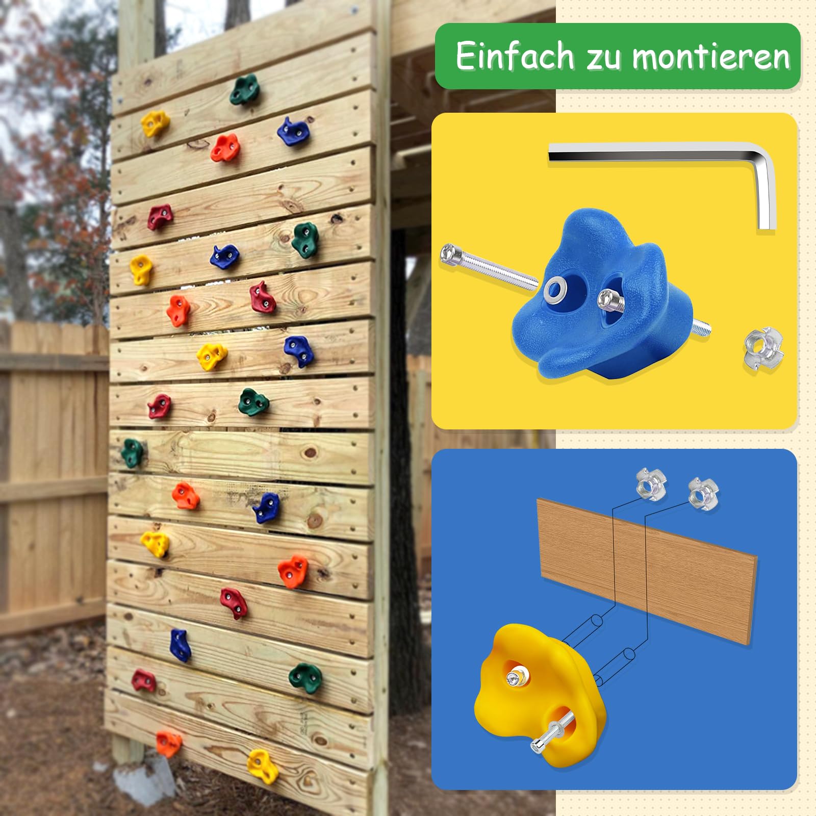 Trymaker Klettergriffe Kinder Outdoor, Kinder Klettersteine für Kletterwand, 15 Stück Kletterwandgriffe Set (Große Größe)