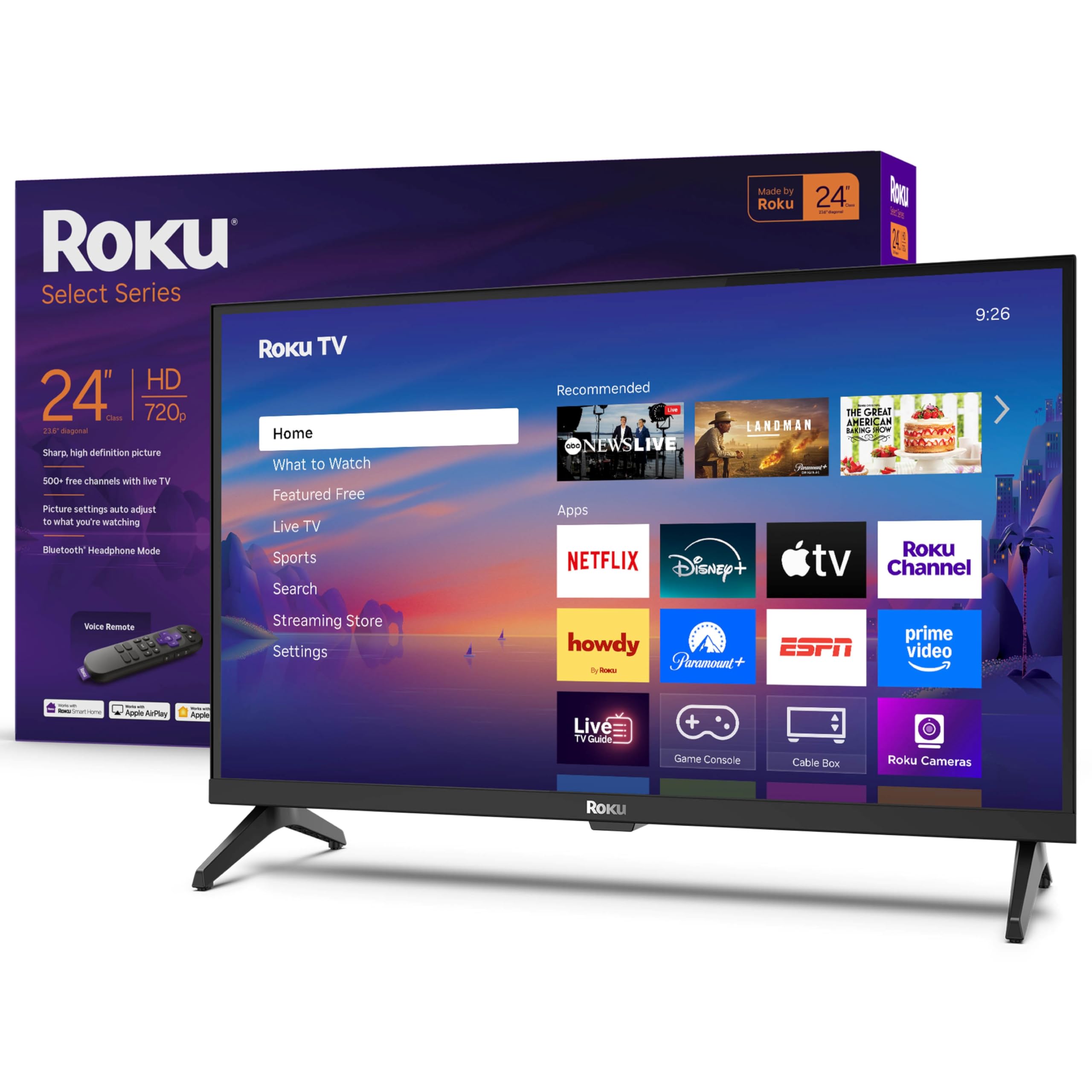 Roku Smart TV 2025 – 24-Inch Select Series, 720p HD TV – Roku TV with Voice Remote – Flat Screen LED Television with Wi-Fi for Streaming Live Local News, Sports, Family Entertainment
