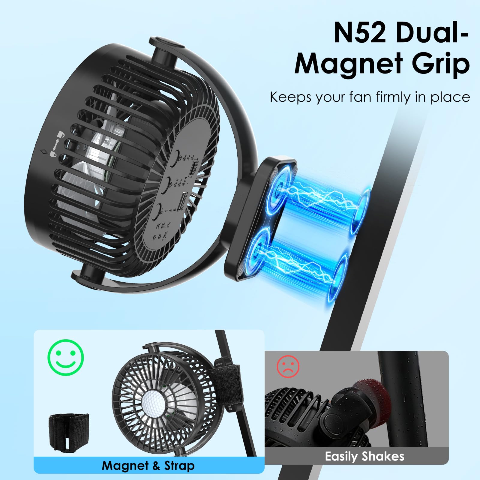 Minthouz Paquete de 2 ventiladores magnéticos recargables para carrito de golf con caja de almacenamiento