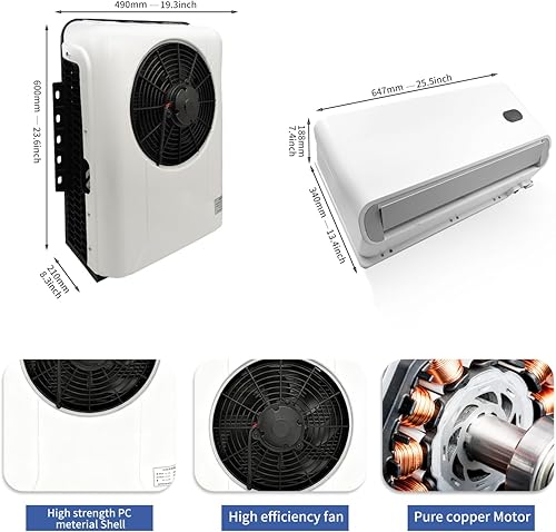 Miniatura 16 de Aire acondicionado dividido universal Nueva energía eléctrica automotriz AC unidad 12V 6600 BTU para camiones, semircamiones, RV, furgoneta