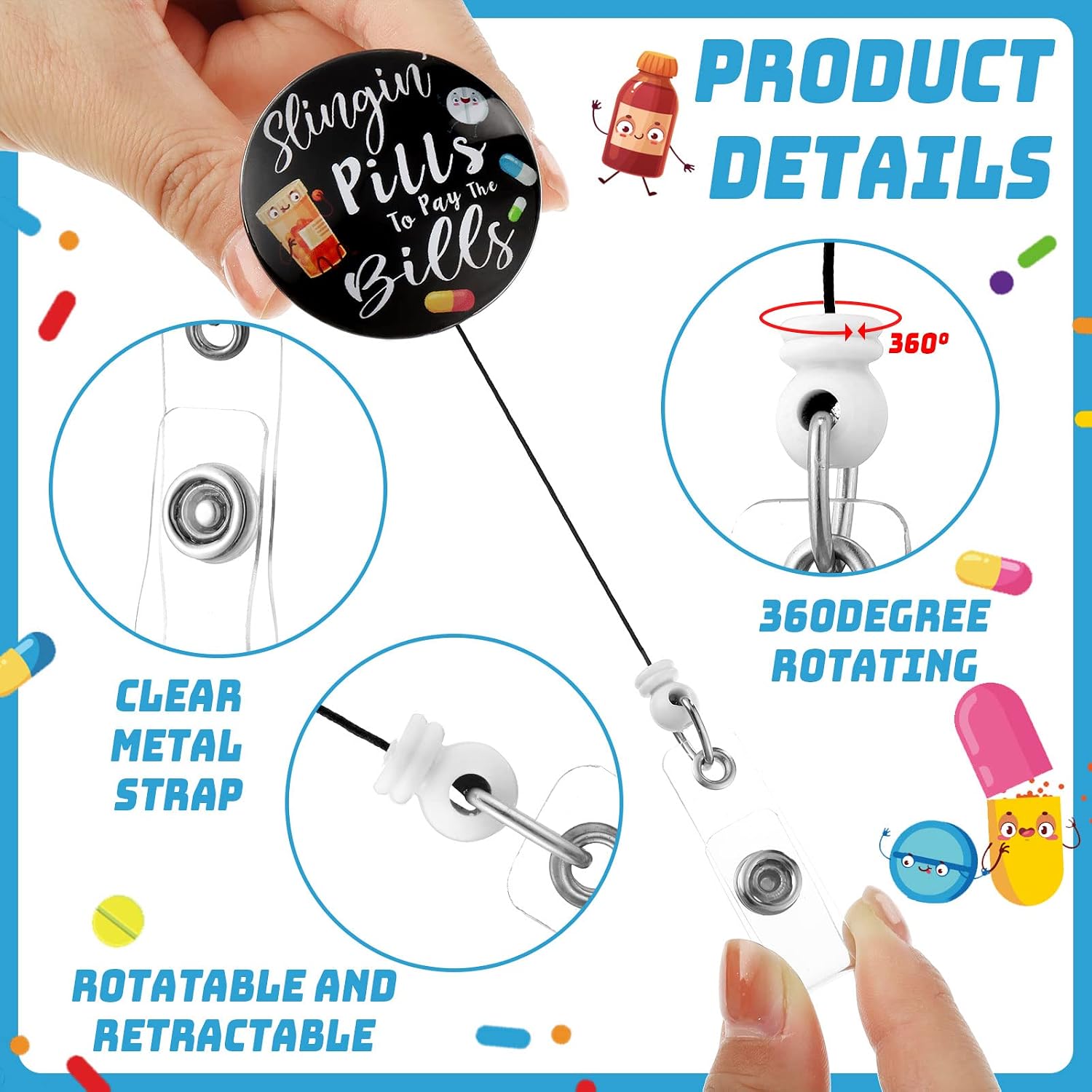 TaoBary 6 Pcs Pharmacy Badge Reel Retractable Funny Technician Gift image 3