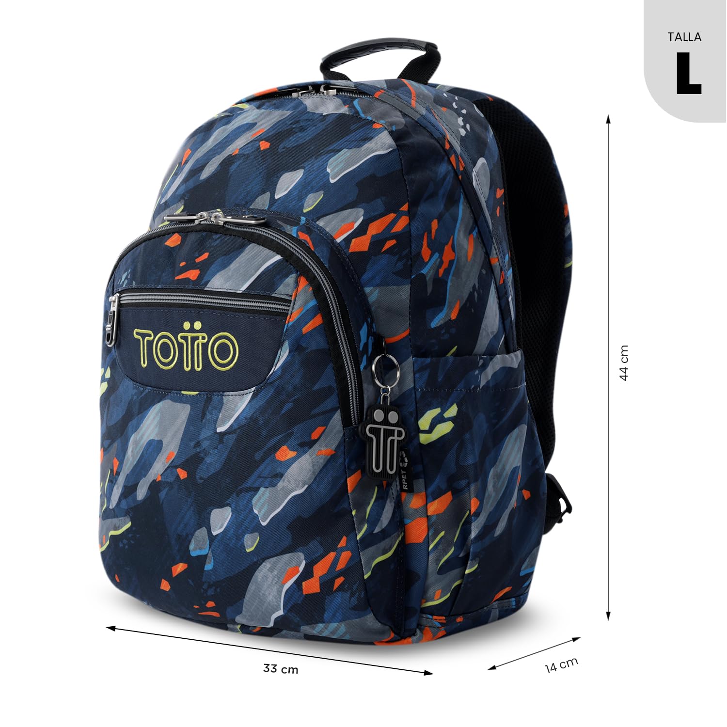 TOTTO - Mochila Escolar Adaptable a Carro, Modelo Acuareles Glitter, Capacidad 20L, Bolsillo para Pc 14", 2 Bolsillo Botella, Espaldar Ergonómico con Flujo de Aire, Correas en S, Estampado Groove Azul