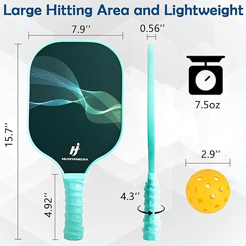 Miniatura 2 de Paletas de pickleball, juego de 2 paletas de pickleball de superficie de fibra de vidrio, 4 bolas de pickleball para interiores y exteriores, 1